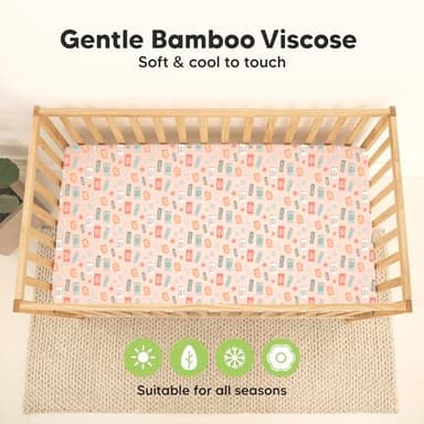 2-Pack Waterproof Baby Crib Sheets for Boys, Girls - 52x28 Viscose Derived from Bamboo Toddler Bed Sheet Neutral, Fitted Crib Mattress Protector Cover for Baby Bedding, Soft & Gentle (Beach Day) - Image 4