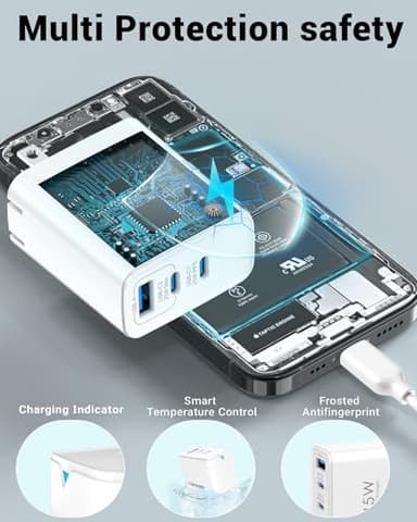 45W USB C Charger Block, 2-Pack Compact Foldable Wall Charger 3-Port GaN Type C Changer Fast Charging for iPhone 16/16 Pro/16 Pro Max/15 Pro/14 Pro/13 Pro/12, for Samsung Galaxy S24/S23, White - Image 6