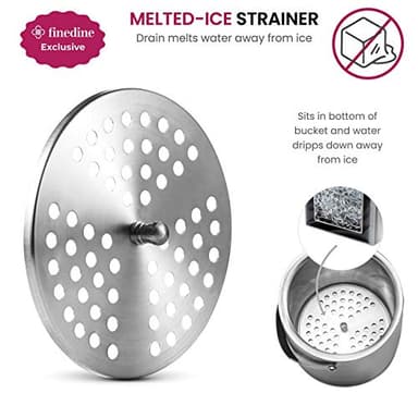 FineDine Double-Wall Stainless Steel Insulated Ice Bucket with Lid & Ice Tong [3 Liter] Included Strainer Keeps Ice Cold & Dry, Carry Leather Handle, Home Bar, Chilling Beer, Champagne, Wine Bottle - Image 5
