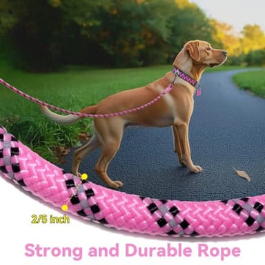 Codepets Nylon Dog Leash 6FT 10FT 20FT 30FT Diameter 2/5 Inch with Comfortable Silicone Handle Highly Reflective No Tangle for Medium Large Dogs Outside Walking Camping Backyard. (Pink, 20FT) - Image 2