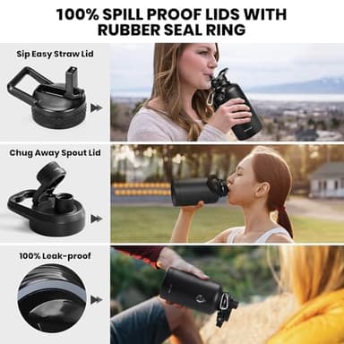 RAYMYLO Insulated Water Bottle 64 oz, Triple Wall Vacuum Stainless Steel (Cold for 48 Hrs), Leak Proof & Non-BPA, Half Gallon Water Flask Jug with Paracord Handle & Straw Spout Lids, Magic Black - Image 3