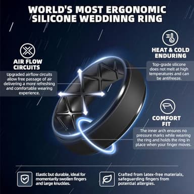 Egnaro Inner Arc Ergonomic Breathable Design, Silicone Rings Mens with Half Sizes, 7 Rings / 6 Rings / 5 Rings / 4 Rings / 1 Ring Rubber Wedding Bands, 8.5mm Wide-2mm Thick - Image 2