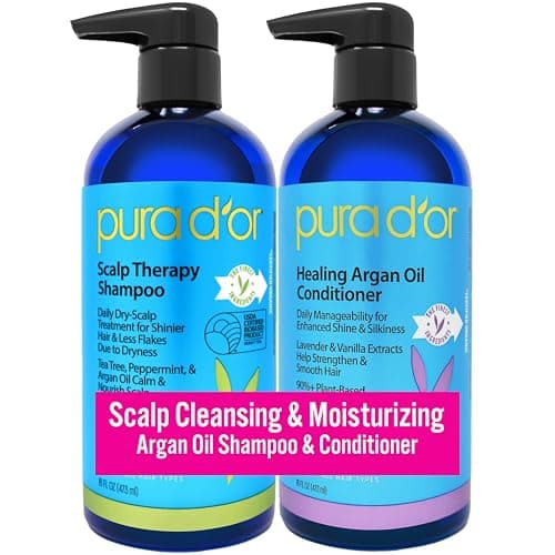 PURA D'OR Scalp Therapy Shampoo & Conditioner Set (16oz x 2) Dry, Itchy Scalp-Hydrates & Nourishes Hair w/Tea Tree, Peppermint, Argan Oil & Biotin, All Hair Type, Men Women (Packaging Varies) - Image 1