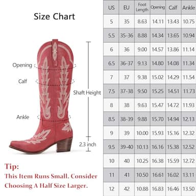 Red Cowboy Boots for Women Cowgirl Knee High Boots with Classic Embroidered Pull On Pointed Toe Chunky Heel Vintage Wedding Country Tall Western Boots Size 6 - Image 2