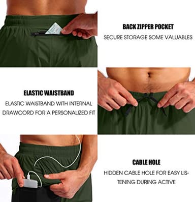 Pudolla Men’s 2 in 1 Running Shorts 5" Quick Dry Gym Athletic Workout Shorts for Men with Phone Pockets(Dark Green Large) - Image 5