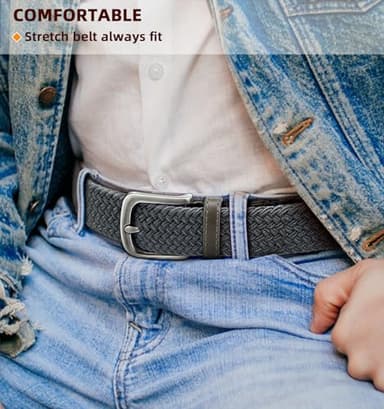 KEMISANT Men's Golf Belt 2 Pack-Braided Woven Stretch Belt for Gift Men Casual Jeans Sports Work 1 3/8"(Beige/Dark Gray,36"-40" Waist Adjustable) - Image 8