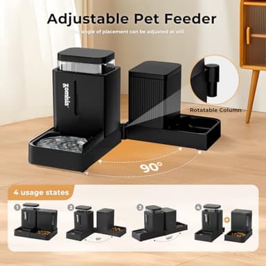 ZOMISIA Gravity Cat Feeder and Water Dispenser, 2 in 1 Cat Self Feeder with 180 Degree Rotatable, 2 Pack Automatic Feeding Large Capacity for Small Medium Dog Puppy Kitten, Black, 0.8 Gallon x 2 - Image 4