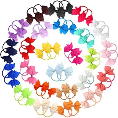 Baby Hair Ties with Bows,50pcs 2inch Baby Hair Bows Durable Rubber Bands Ponytail Holders Toddler Essential Hair Accessories for Infants Baby Girls in Pairs - Image 4
