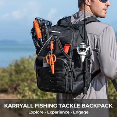KastKing KarryAll Fishing Tackle Backpack with Rod Holder 4 Tackle Boxes,40/26L Tackle Bag Storage Fishing Gear and Equipment,Black,Medium - Image 2