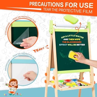 Kids Easel Including 100+ Accessories, Rundad Double Sided Wooden Easel for Kids Age 3-8 with Magnetic Chalkboard & Painting Board, Free Height Adjustable Art Easel Supplies for Toddlers - Image 7
