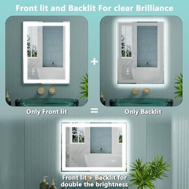 20"x 28" LED Bathroom Mirror, 3 Colors Vanity Mirror with Lights, Front and Backlit Bathroom Mirror with Lights, LED Smart Mirror for Bathroom, Tempered Glass, Anti-Fog, Stepless Dimmable, Memory - Image 5