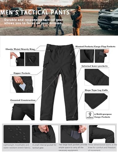 Hiwise Men's Ripstop Tactical Pants Water Resistant Stretch Cargo Pants Lightweight EDC Hiking Work Pants (Black, 42WX34L) - Image 6