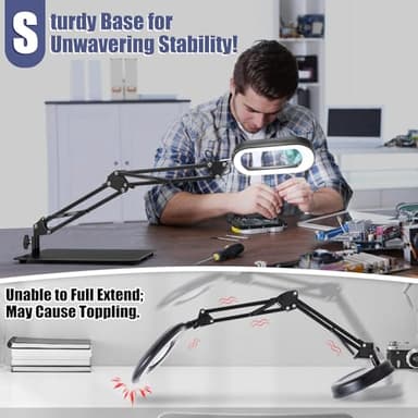Drdefi 10X Square Magnifying Glass with Light and Stand, Real Glass LED Lighted Magnifier, 5 Color Modes Stepless Dimmable, Hands-Free Mag Desk Lamp with Clamp for Reading Craft Hobby Close Work - Image 4