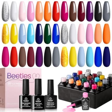 Beetles Fall Gel Nail Polish Set - 20 Pcs Neon Nail Gel Polish Set Soak Off Uv LED Gold Sliver Glitter Nail Polish Kit Blue Pink Black White Uv for Nail Art Salon Gift for Women - Image 7