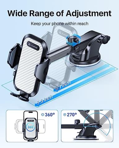 andobil Car Phone Holder Mount (Bumpy Roads Friendly) Military-Grade Phone Holders for Your Car Dashboard Windshield Air Vent Cell Phone Car Mount for iPhone 16 Pro Max 15 14 13, Samsung Silver - Image 7