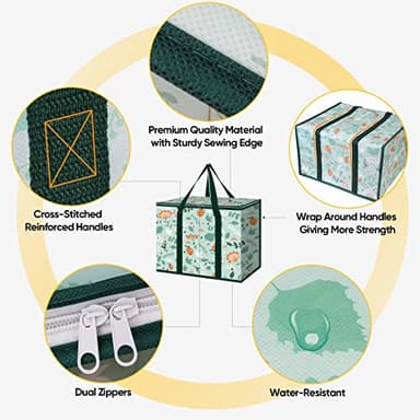 BALEINE 2Pk Insulated Reusable Grocery Bags, Collapsible Cooler Bag for Groceries, Heavy Duty Large Insulated Bag (16''x9''x13'', Spring Stroll) - Image 3