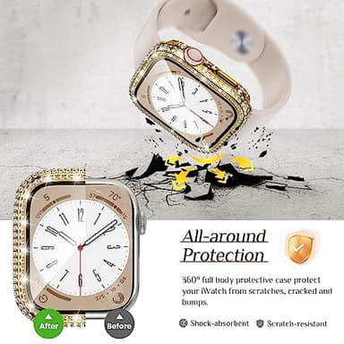 Goton 44mm Waterproof Bling Case for Apple Watch Screen Protector SE 3/2/1,Series 6/5/4 44 mm, Sparkling PC Front Bumper & Hollow Back for iWatch Cover, Splash-Resistant, Easy Install - Image 6