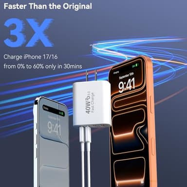 USB C Wall Fast Charger Block, 40W 4-Port Type C Charger Fast Charging Blocks PD Power Charger Adapter+QC 3.0 USB Multiport Charger Brick for iPhone 17/16/15/14/13/12 Pro Max, iPad, Galaxy S25-2Pack - Image 5