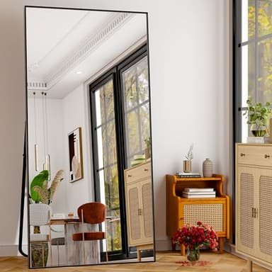 GLSLAND 76"x34" Full Length Mirror Extra Large Hanging or Leaning Rectangle Mirror Aluminum Alloy Thin Frame Bedroom Floor Dressing,Black - Image 2