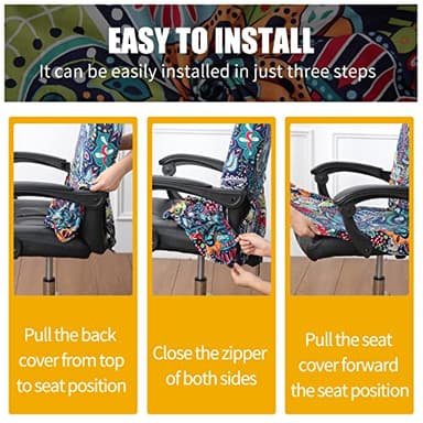Smiry Stretch Printed Office Computer Chair Covers, Universal Desk Rotating Chair Slipcovers Removable Washable, Soft Fit Anti-Dust Spandex Protector Cover with Zipper, White - Image 6