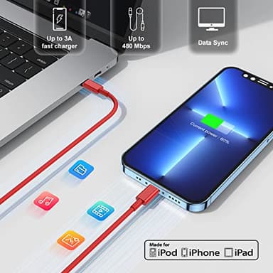 Fast Charger for iPhone Charger Fast Charging 10ft Lightning Cable,for iPhone 14 13 12 Pro Max Fast Charging with 20W USB C Charger Block,Type C to Lightning Cord for iPhone 11 Pro Max/XS-Red - Image 6