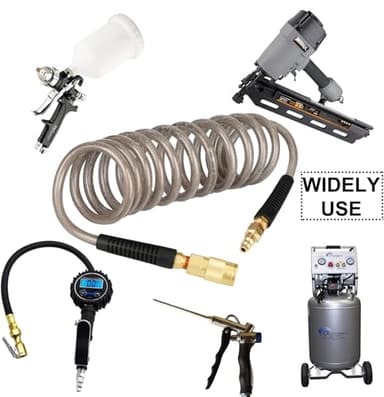 YOTOO Reinforced Polyurethane Recoil Air Hose 1/4" Inner Diameter by 10' Long, Heavy Duty, Flexible Air Compressor Hose with Bend Restrictor, 1/4" Swivel Industrial Quick Coupler and Plug, Gray - Image 6