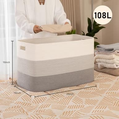 OIAHOMY 108L Super Large Blanket Basket, 25”x16”x16”(108L) Rectangle Woven Baskets for Storage, Cotton Rope Basket For Living Room, Toy Storage with Handle - Gradient Grey - Image 2