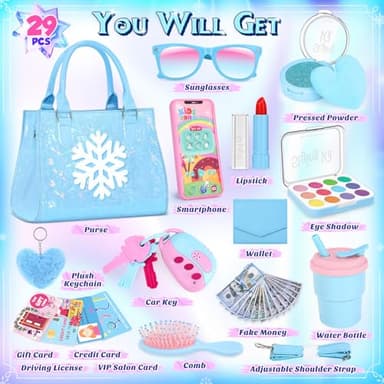 Little Girl Purse, Frozen Toys for Girls Gifts, Toddler Purse Play Makeup, Pretend Makeup for Toddlers, Girl Gifts Frozen Purse, Birthday Christmas Princess Gifts Toys for 3 4 5 6 7 8 Year Old - Image 2