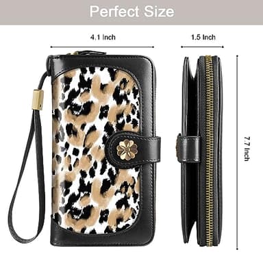 Coco Rossi Women Wallets Multi Card Case Wallet Clutch Wallet Card Holder Organizer Ladies Purse Wrist strap Purse, White Leopard - Image 4