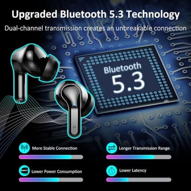 Wireless Earbuds, Bluetooth Headphones 2025 NEW Ear Buds 40H Bass Stereo in-Ear Earphones ENC Noise Cancelling 5.3 Earbuds with 4 HD Mic, USB-C LED Display IP7 Waterproof Sport Headset for Android iOS - Image 2