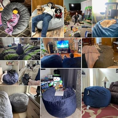 WhatsBedding Large Bean Bag Chair: 3 ft Memory Foam for Adults/Kids, with Fillings. Soft Faux Fur Fabric - Dutch Velvet, Black, 3 Foot Bean Bag - Image 6