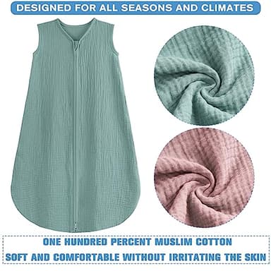 BSTOPPT 2 Pack Baby Sleep Sack 12-18 Months 100% Organic Cotton Muslin Baby Sleeping Bag 2-Way Zipper Toddler Wearable Blankets Comfy Stretchy Thin Sleep Sacks - Image 4