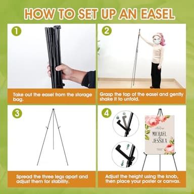 AROIC 63" Easel Stand for Display, 3 Pack Portable Foldable Metal Easel, Easels for Signs Wedding Logos,Arts, Painting,Adjustable Floor Easels with 3 Storage Bag - Image 3