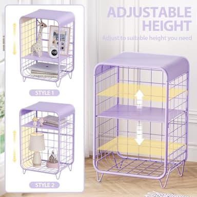 APEXCHASER Cute Nightstand, 3 Tier Metal Side Table With Storage, Vintage Bedside Table for Girls Bedroom, Living Room, Dorm - Purple - Image 4