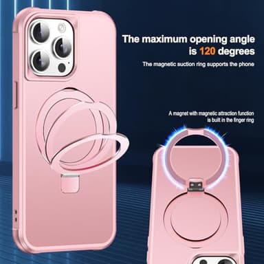 SKYLMW Compatible with iPhone 15 Pro Max Case with Invisible Magnetic O-Ring Stand Military-Grade Case for iPhone 15 ProMax 6.7" [Compatible with Mag-Safe][Great Grip Feeling], Rose Gold - Image 9