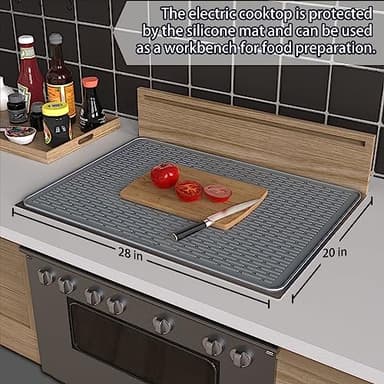 Silicone Stove Top Cover for Electric Stove 28''x20'', Extra Large Dish Drying Mat, 28 x 20 Trivet Mat for Hot Pot, Silicone Stove Top Protector -Grey - Image 2