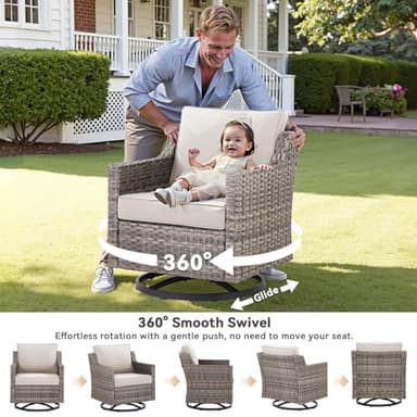 AMCLOBA Outdoor Patio Furniture Set-5 Pieces All-Weather Wicker Outdoor Furniture with Swivel Patio Chairs Outdoor Patio Conversation Sets for Garden Porch Deck Grey/Beige - Image 2