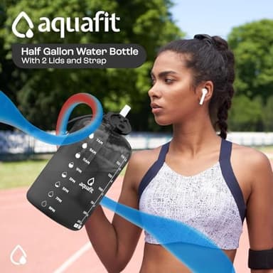 AQUAFIT 64 oz Water Bottle with Time Marker - Straw & Chug Lid - BPA Free Half Gallon Gym Water Bottle with Handle - Big Gallon Jug (Gray, 64 Ounces) - Image 3