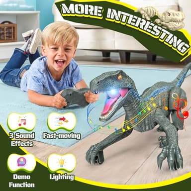 J Rootage Remote Control Dinosaur, Realistic Dinosaur Toys for Kids 3-5, 2.4GHZ, Walking,Rechargeable, 3D Eyes, 3 Sound Effects, Demo Function, Jurassic Toys for Christmas, Kids 3+ - Image 4