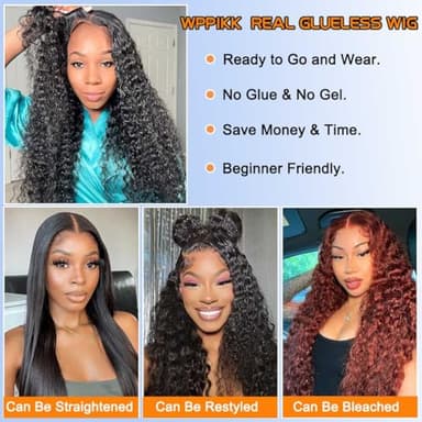 WPPIKK Wear and Go Glueless Wigs Human Hair Pre Plucked Pre Cut Brazilian Deep Wave Lace Front Wigs Human Hair 4x4 Lace Closure Wig for Black Women Glueless (30 Inch) - Image 5