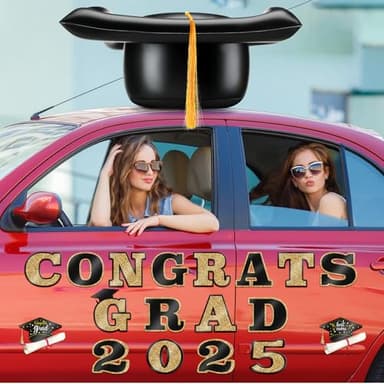 2025 Graduation Car Decorations 23'' Large Inflatable Grad Cap Car Decors Congrats Grad Letters Bulk Class of 2025 PVC Inflatable Cap for Senior High School Collage Prom Party Decors(Black, Gold) - Image 4