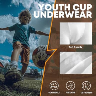 Davion 2-Pack Boys Underwear with 1 Soft Protective Athletic Cup Youth Briefs for Football, Baseball, Lacrosse(White-M) - Image 2