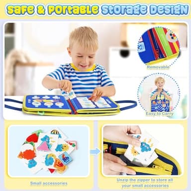 URMYWO Busy Board - Montessori Toys for 1 2 3 4 Year Old, Busy Book Toddler Activities with Fine Motor Skills, Autism Sensory Toys Gifts for Boys Girls, Travel Toys for Road Trip Plane Car - Image 5