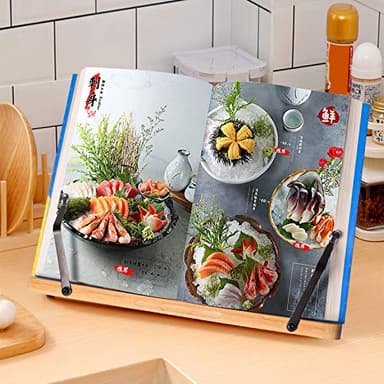 wishacc Bamboo Book Stand Cookbook Holder with 5 Adjustable Height 13.2 x 9.2 - Image 7