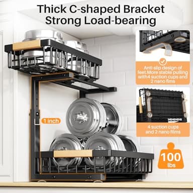 PXRACK 2 PACK Under Sink Organizer,Adjustable Height,2 Tier Pull Out Under Cabinet Organizer,Thickened Metal Shelf,Slide Out Under Sink Storage for Kitchen Bathroom Cabinet Laundry - Image 4
