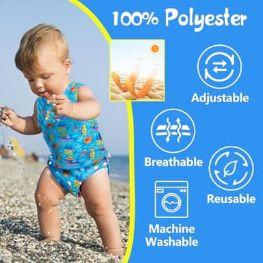 Babygoal Baby & Toddler Boy and Girl Swim Diapers, Reusable Adjustable Washable One Size Fits 6M-3T Gifts and Swimming Lessons 3 Pack 3ZSD07 - Image 2