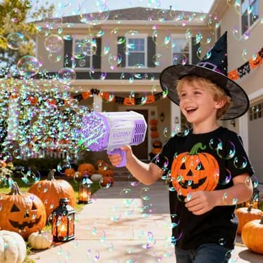 Bubble Gun, Bazooka Bubble Machine Gun, Bubble Blaster Gun with Bubble Solution, 69 Holes Bubble Bazooka Gun Outdoor Summer Toy Party Favors for Kids Purple Halloween Bubble Maker Blowers - Image 3