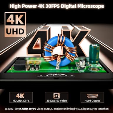 LINKMICRO 4K 30FPS 10.1'' HDMI Digital Microscope with Screen for Soldering LM208S, 3840P UHD Video Audio, 1500X 4K Coins Microscope Camera for Adults, 56 LED Ring Light, Full Coin View, PC View, 64G - Image 2
