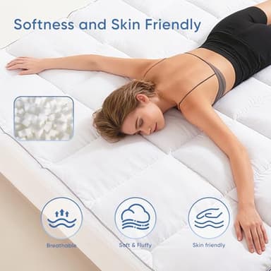 Memory Foam Queen Mattress Topper, Bed Topper with 3 Inch Extra Thick Shredded Foam, 100% Cotton Mattress Pad Cover, Breathable & Skin-Friendly Queen Size Mattress Topper with Anchor Straps - Image 7