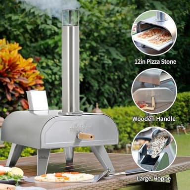 BIG HORN OUTDOORS Pizza Ovens Wood Pellet 12” Pizza Oven Cooking Pizza Maker Portable Stainless Steel Pizza Grill, Silver Portable Party use - Image 5